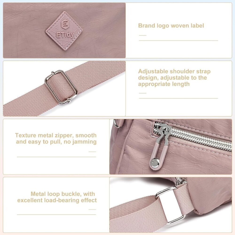 Waterproof Polyester Crossbody Bag Women Lightweight Casual Shoulder Purse - Picture 4 of 6